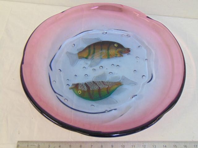 Murano "Salviati" art glass charger with double fish, (1 of 6)
