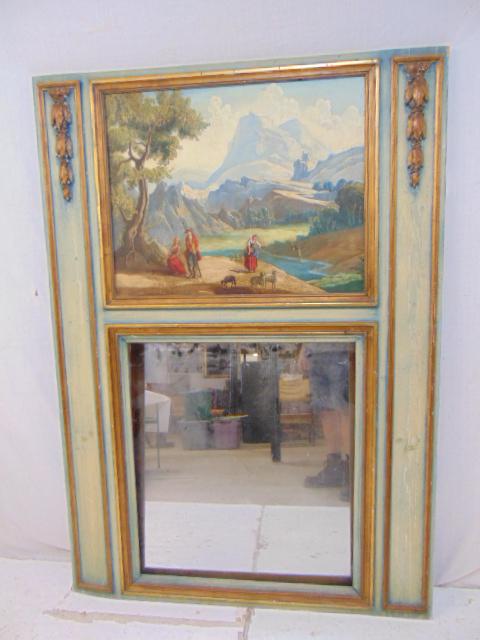 Trumeau mirror, landscape decorated, carved 7 painted, (1 of 4)
