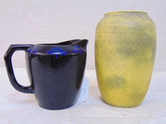 Art pottery, Jervis Pottery pitcher, in deep blue with (1 of 8)