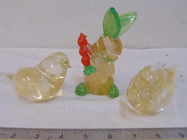 3 Murano art glass figures, 2 birds, doves & bunny, (1 of 5)