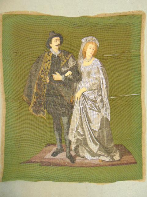 Needlework panel, beaded embroidery, man & woman, (1 of 5)