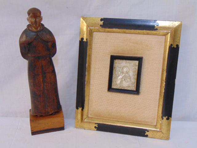 Santos figure & small carved religious plaque, Santos (1 of 6)