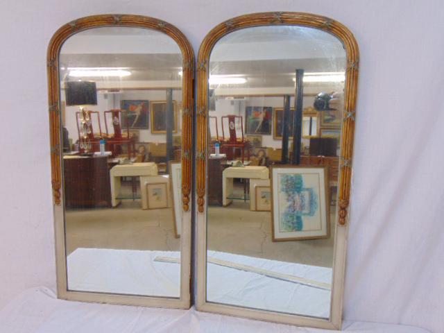 Pair mirrors, paint decorated frames, each mirror is (1 of 4)