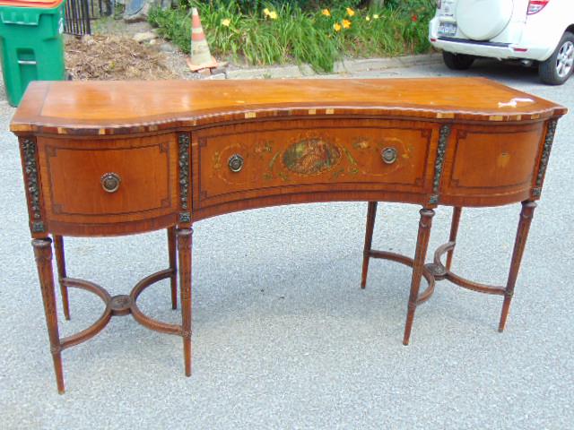 Paint decorated sideboard, carved legs, paint decorated (1 of 6)