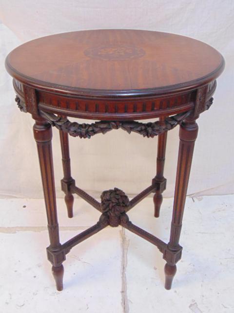 Carved & inlaid round side table, ornately carved (1 of 5)