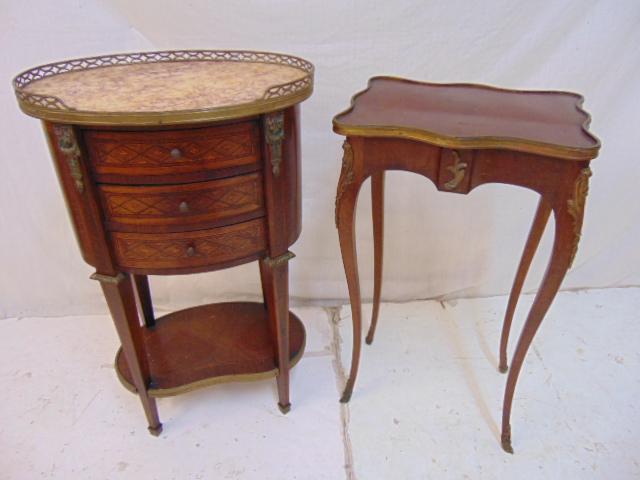 2 French stands, marble top 3 drawer inlaid stand & (1 of 7)