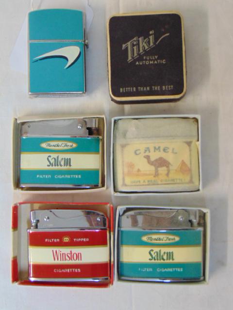 Lot vintage new old stock lighters, Tiki, Camel, (1 of 4)