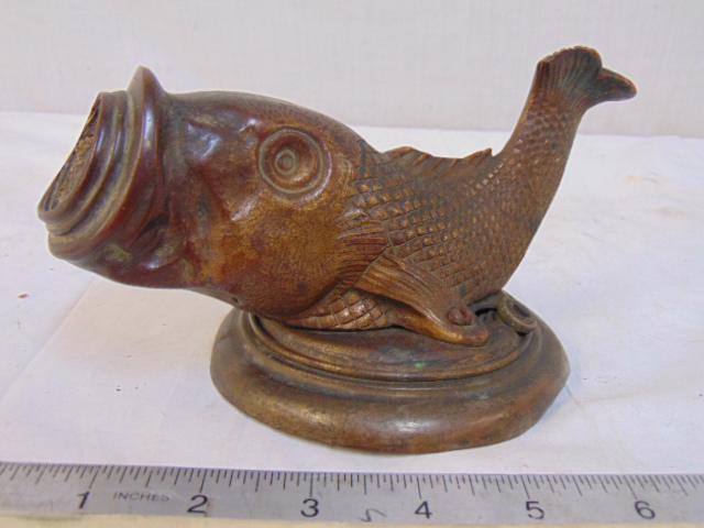 Bronze fish shaped wall sconce, socket in mouth, (1 of 4)