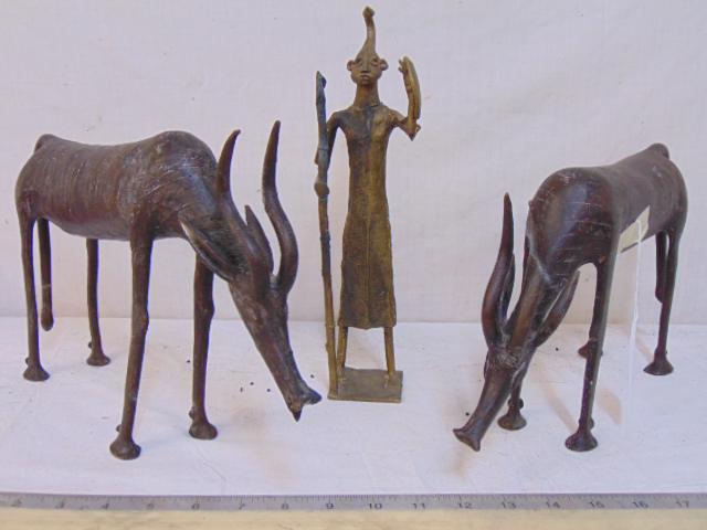 3 African bronzes, two antelope figures & figure of man (1 of 7)