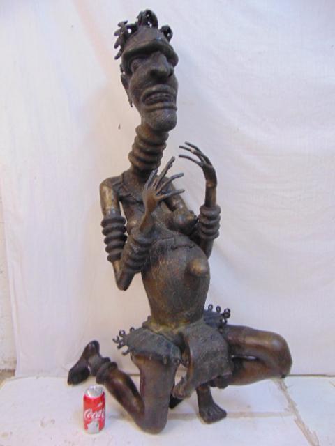 Large African bronze figure, life size kneeling figure (1 of 7)