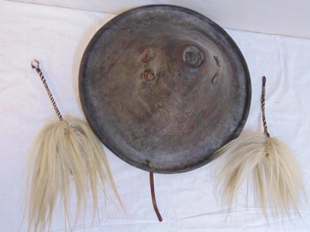 Ethnic leather shield & 2 brushes, African (? unsure), (1 of 5)