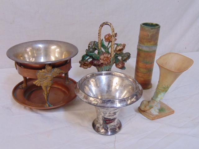 Trophy, copper bowl, Weller & Roseville pottery & cast (1 of 7)