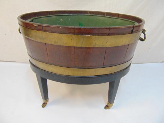 Brass banded cellarets on stand, with green painted (1 of 4)