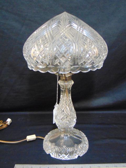 Cut crystal table lamp with cut glass base and shade, (1 of 4)