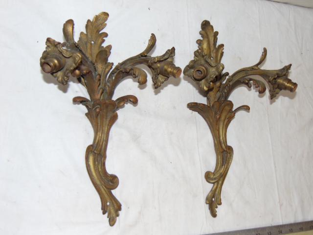 Pair French art nouveau bronze wall sconces, double (1 of 5)