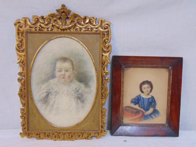 2 paintings, portrait child, baby, watercolors, girl by (1 of 6)