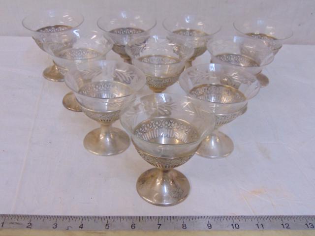 10 sterling sorbet cups, with glass inserts, one glass (1 of 4)