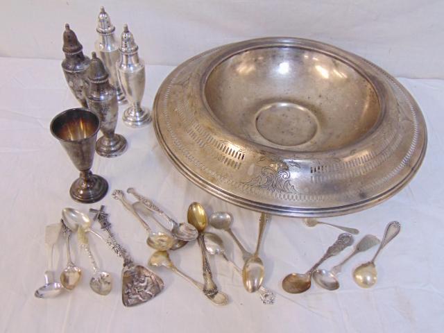 Sterling silver lot, bowl, salt & pepper, various (1 of 4)