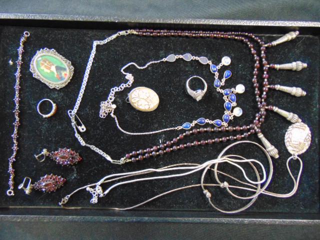 Lot sterling & garnet jewelry, 14k, 800, & more (1 of 6)