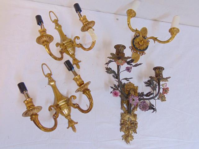 Lot wall sconces, pair & two single, includes pair of (1 of 10)