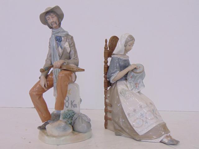 2 Lladro figures, man with violin & woman on chair with (1 of 8)