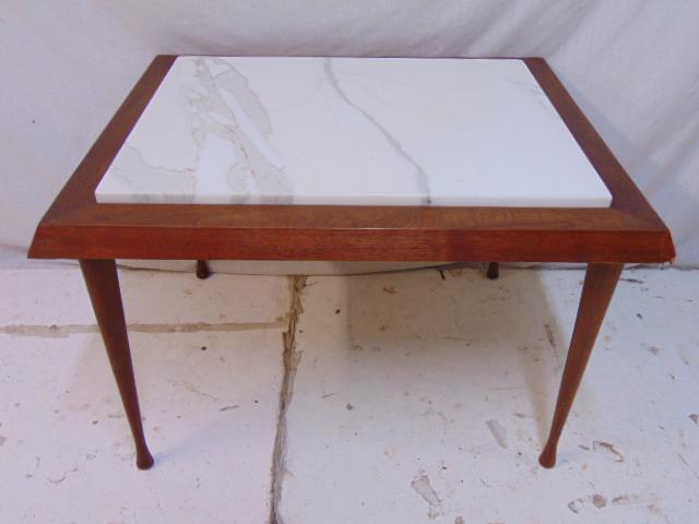 Marble top Mid Century side table, teak & white marble (1 of 5)