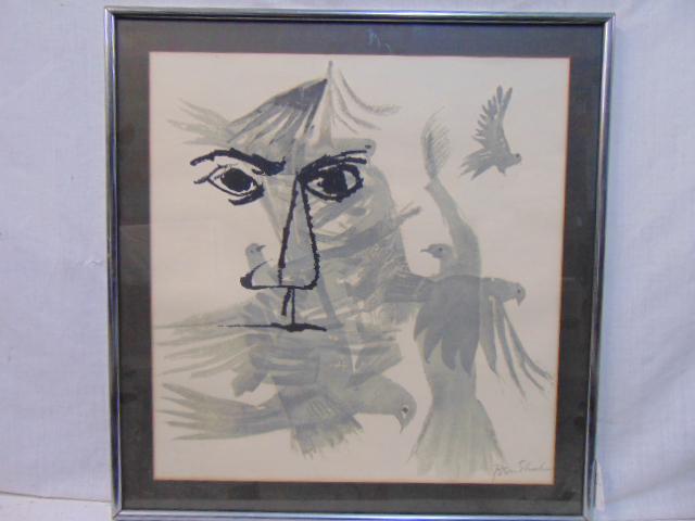 Print, face & birds, by Ben Shahn, 21.5" by 20.5": Print, face & birds, by Ben Shahn, 21.5" by 20.5"