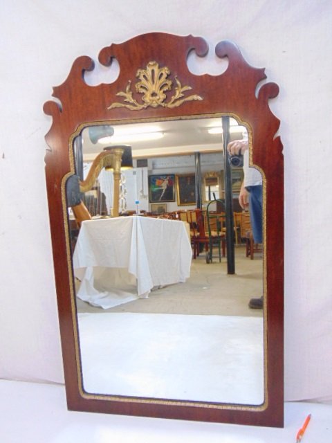 Mahogany mirror, Chippendale style, with gilt detail: Mahogany mirror, Chippendale style, with gilt detail, mirror is 50" by 30.25"