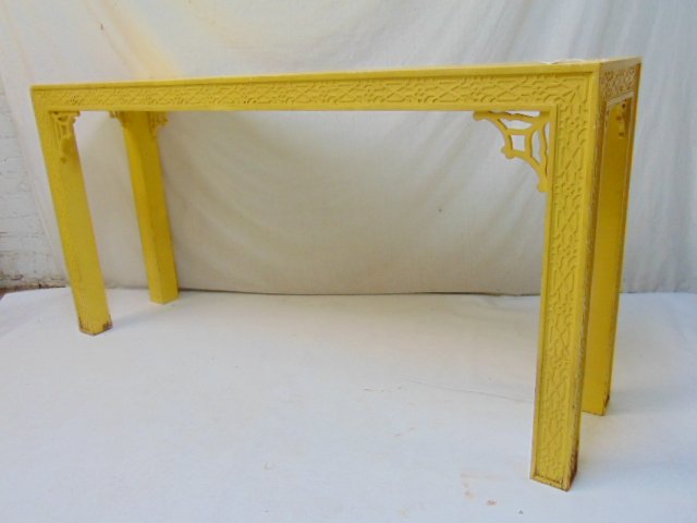 Chinese Chippendale console or sofa table in yellow (1 of 8)
