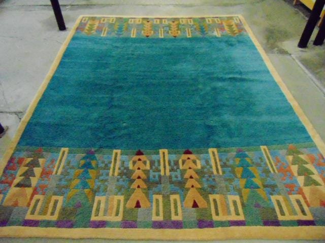 Chinese deco carpet, 8'6" by 11'2", green field (1 of 12)