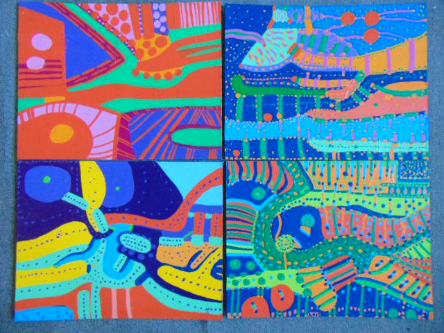 4 Paintings, Louise Abrams, Outsider Art Collection, (1 of 2)