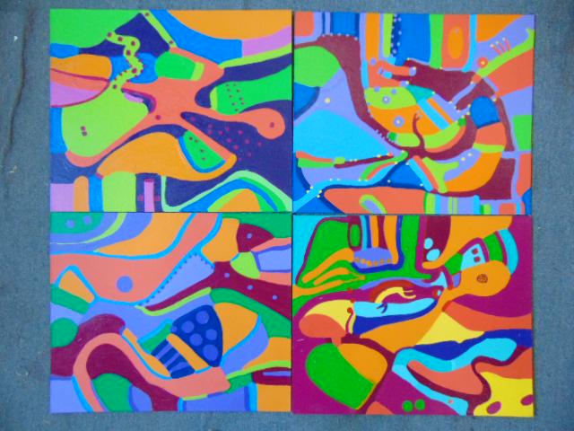 4 Paintings, Louise Abrams, Outsider Art Collection, (1 of 2)