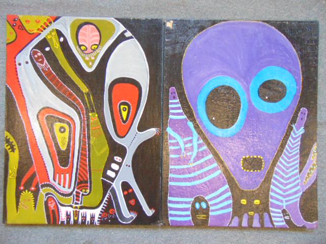 2 Paintings, Louise Abrams, Outsider Art Collection,: 2 Paintings, Louise Abrams, Outsider Art Collection, acrylic on canvas board, 18" by 24", from the collection of the artist. This lot is part of a large collection of sculpture and paintings from a ne