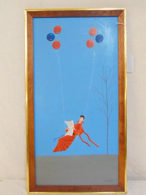 Painting, Cardinal on swing, V. Canevari, oil on wood (1 of 6)