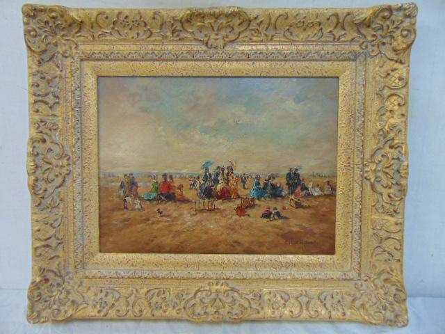 Painting, impressionist beach scene, signed C. Cooper, (1 of 5)