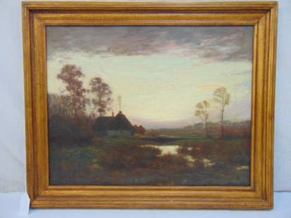 Painting William Merritt Post, landscape, oil on: Painting William Merritt Post, landscape, oil on canvas, restored, canvas is 22" x 28"