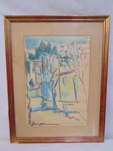 Painting, David Handler, houses, trees, abstract, (1 of 4)