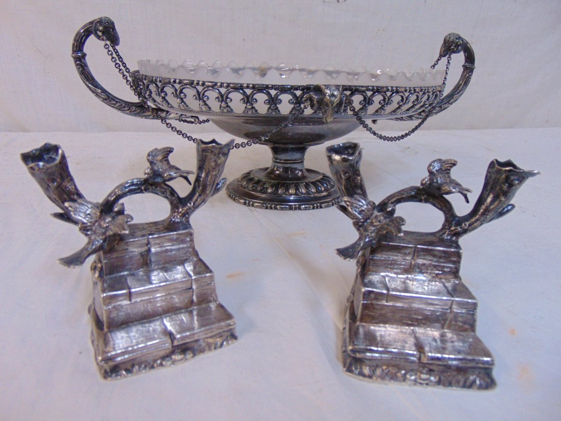 Pair silver budvases, Weinranck & Schmidt, & SP bowl (1 of 12)