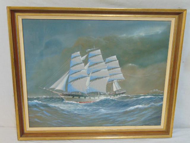 Gouache, ship at sea, George F. Campbell, painting, (1 of 5)