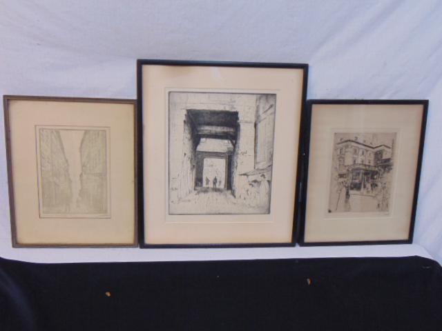 3 etchings, Joseph Pennell street scene with figures, (1 of 8)