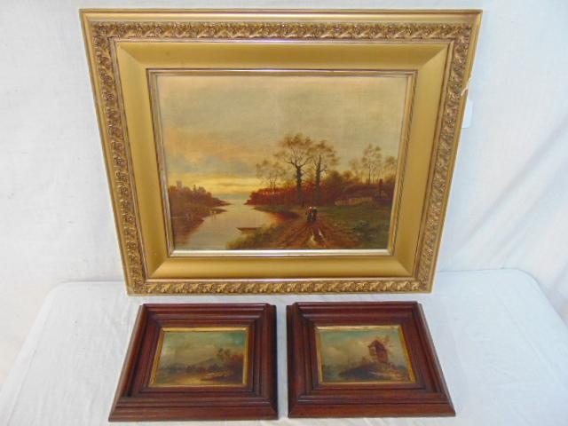 Art lot, landscapes, 2 figures on country road, oil on (1 of 8)