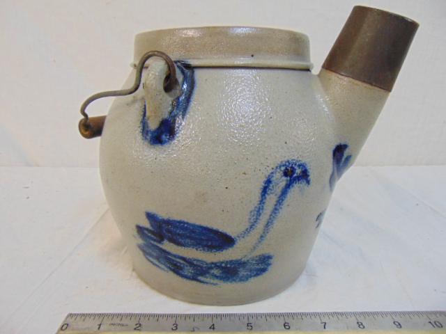 Stoneware batter jug, cobalt decorated with ducks, by (1 of 16)