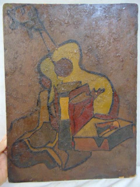 Painting, Joseph Solman, still life with guitar, oil on (1 of 7)