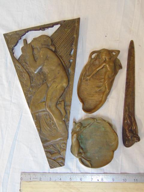 Bronze lot, art nouveau, opener, two small trays & (1 of 7)