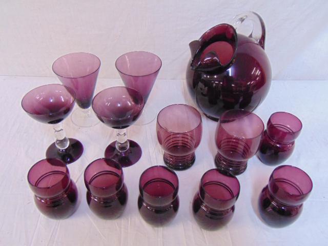 Lot of Amethyst glass including pitcher, 12 various (1 of 6)