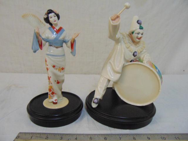 Two Hutschenreuther figurines, Metropolitan Opera Guild: Two Hutschenreuther figurines, Metropolitan Opera Guild editions, Geisha with fan & clown with drum, good condition