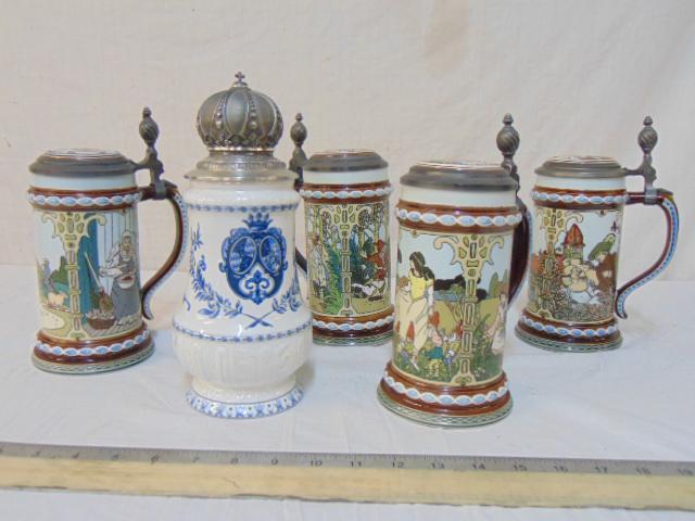 5 German beer steins, The Brothers Grimm, German blue (1 of 7)