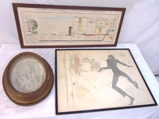 Plaster religious scene & 2 prints, plaster diorama (1 of 9)