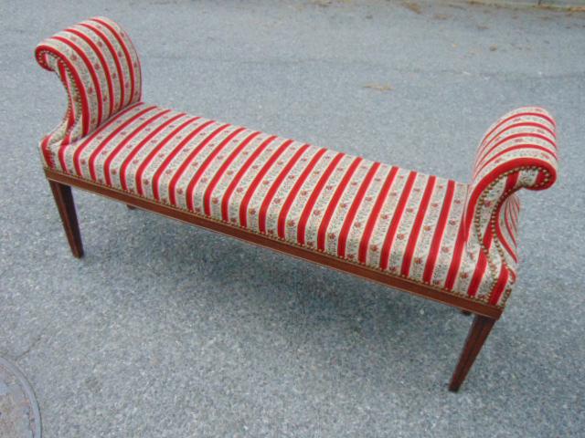 Upholstered bench, striped upholstery, floral pattern, (1 of 4)