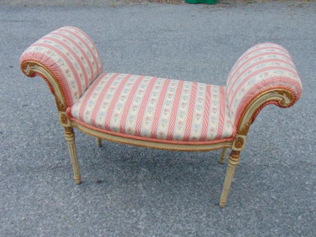 Upholstered bench, vanity seat, pink striped (1 of 5)